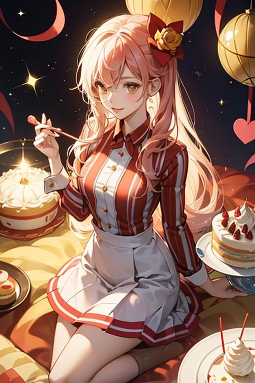 She is a red-and-white-striped candy cane with a fedora that has a yellow flower. In the title sequence of "Fionna and Cake," she wears a tight-fitting brown shirt. At the Gumball Ball, however, it is missing. SPARKLE; GLITTER