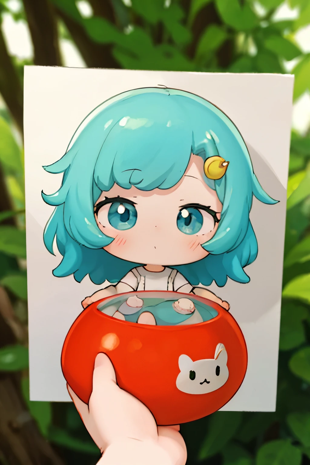 （）Please express the contents inside as a chibi girl.（Paper cutting art、forest、ball）