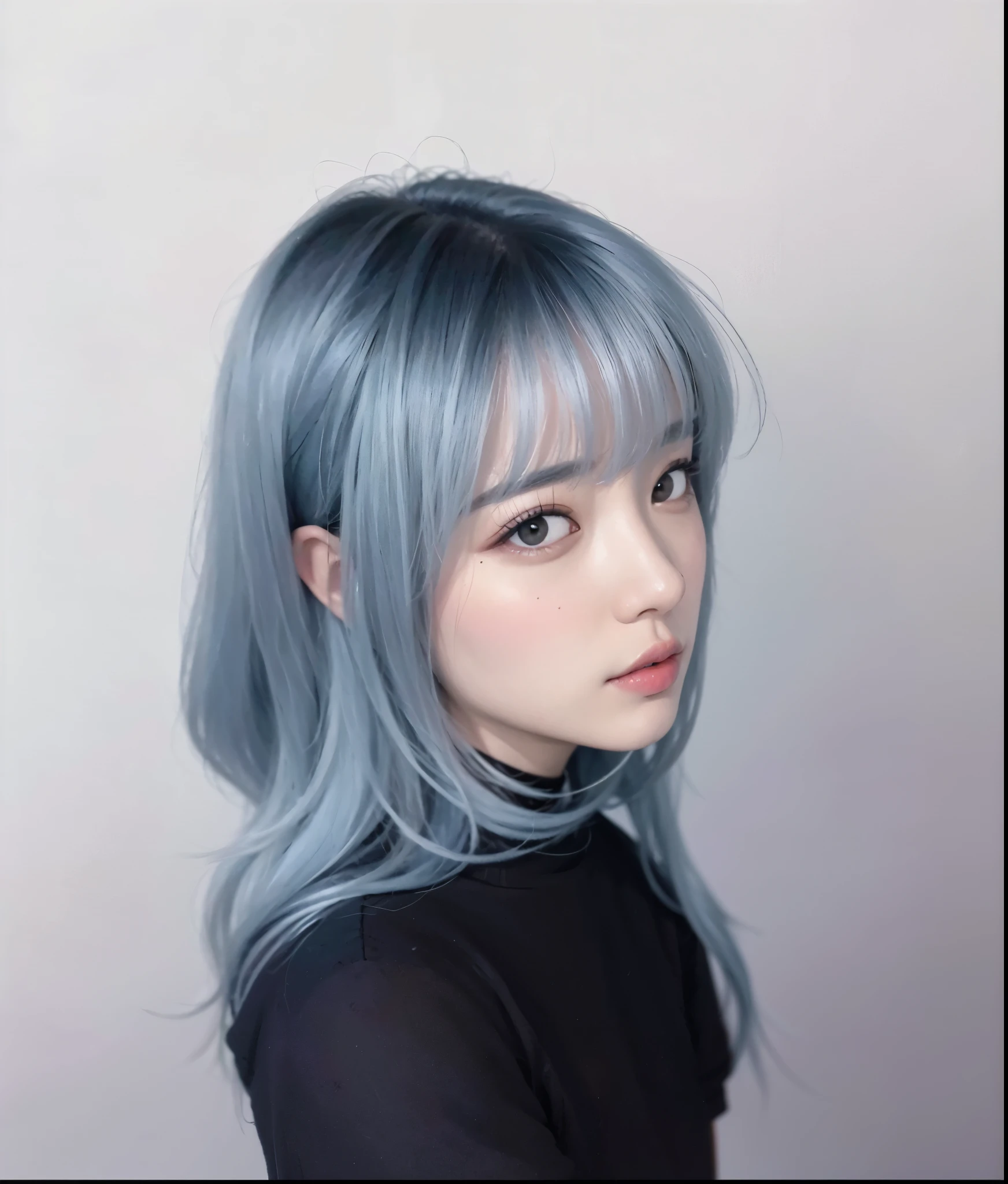 Asiatica, coreana, labios rosados, cabelos azuis, labios carnudos