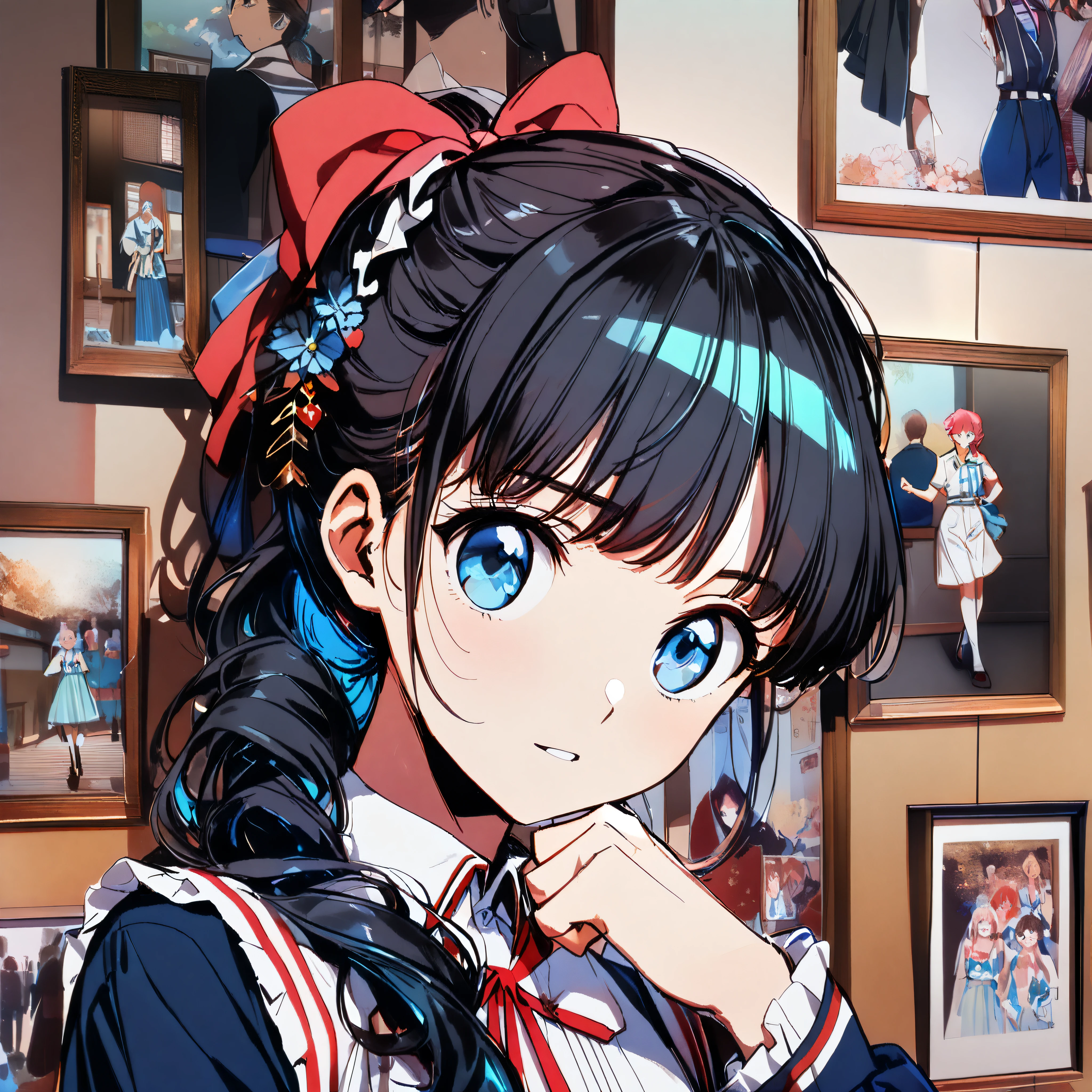 highres, extremely details, dramatic brightness, best quality art, 32k, 8K wallpaper, 4K digital animation, (1980s Japanese anime art:1.5). 1girl, she sad and remember a boy friend, he moved from school. (Her hair color is black:1.3),((a photo of girl, 1980s Japanese idol hairstyle:1.7)),(blue eyes :1.3),(detailed eyes and tears:1.3),close up upper body, (she wearing a sailor suit uniform in the room:1.5),(She holding a crumpled old paper in hand:1.5), (She looking memo on this crumpled paper:1.3), (The cherry blossom trees shine beyond the window:1.3)