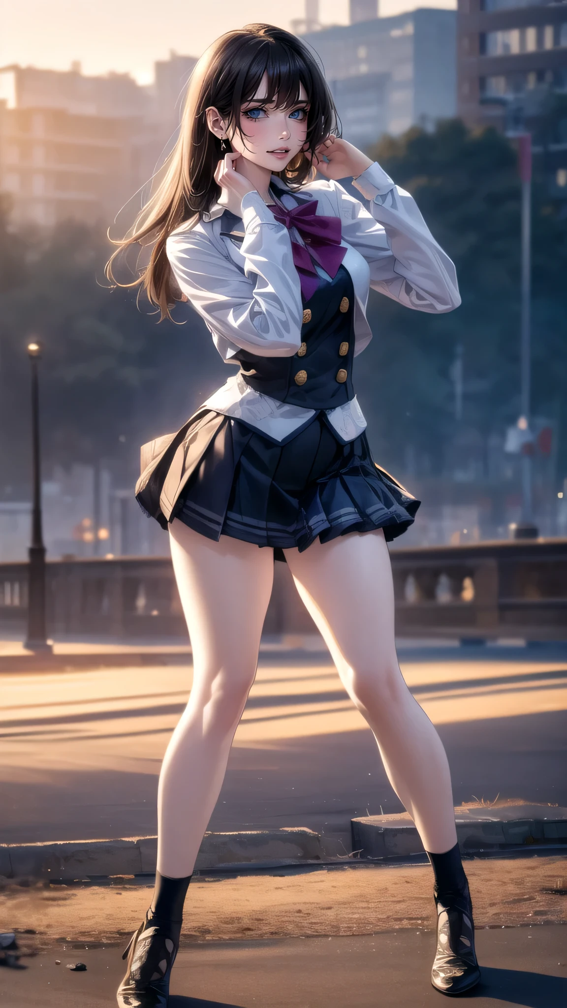 full body,high school girl,(random place),(random dance pose),(ultra straight hair),(Highest image quality, (8K), Ultra-realistic, Best Quality, High quality, High Definition, high quality texture, high detailing, Beautiful detailed, fine detailed, extremely details CG, Detailed texture, realistic representation of face, masterpiece, presence, Dynamic, Bold)