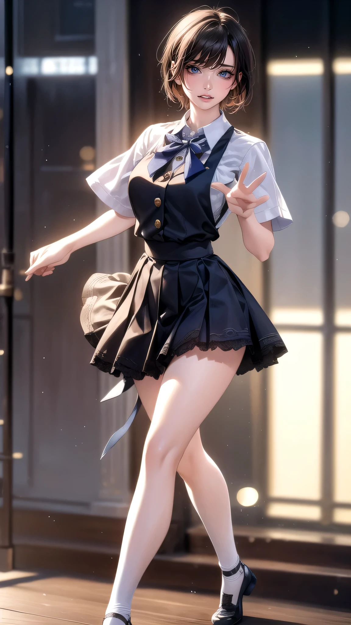 full body,high school girl,(random place),(random dance pose),(Highest image quality, (8K), Ultra-realistic, Best Quality, High quality, High Definition, high quality texture, high detailing, Beautiful detailed, fine detailed, extremely details CG, Detailed texture, realistic representation of face, masterpiece, presence, Dynamic, Bold)