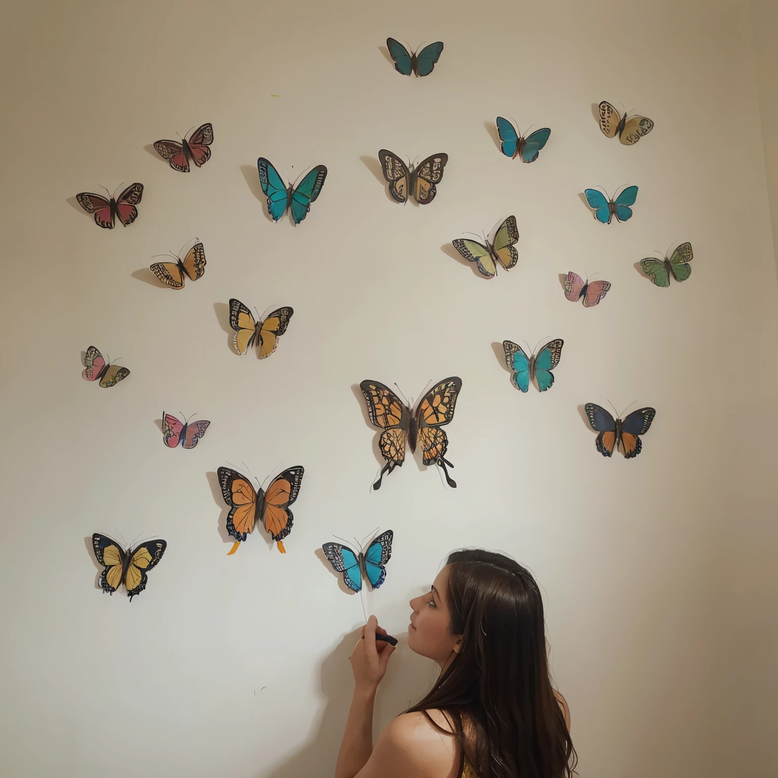 Dibuja una Pared llena de mariposas que diga @heylincompany