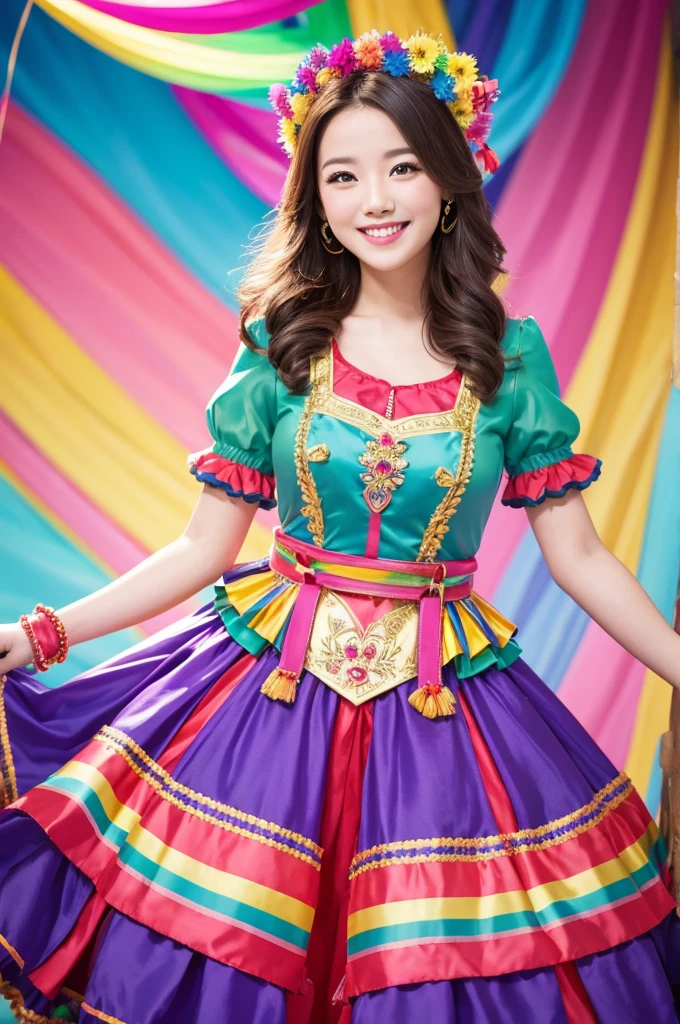 highest quality,happy smile,joy,colorful costumes、colorful background