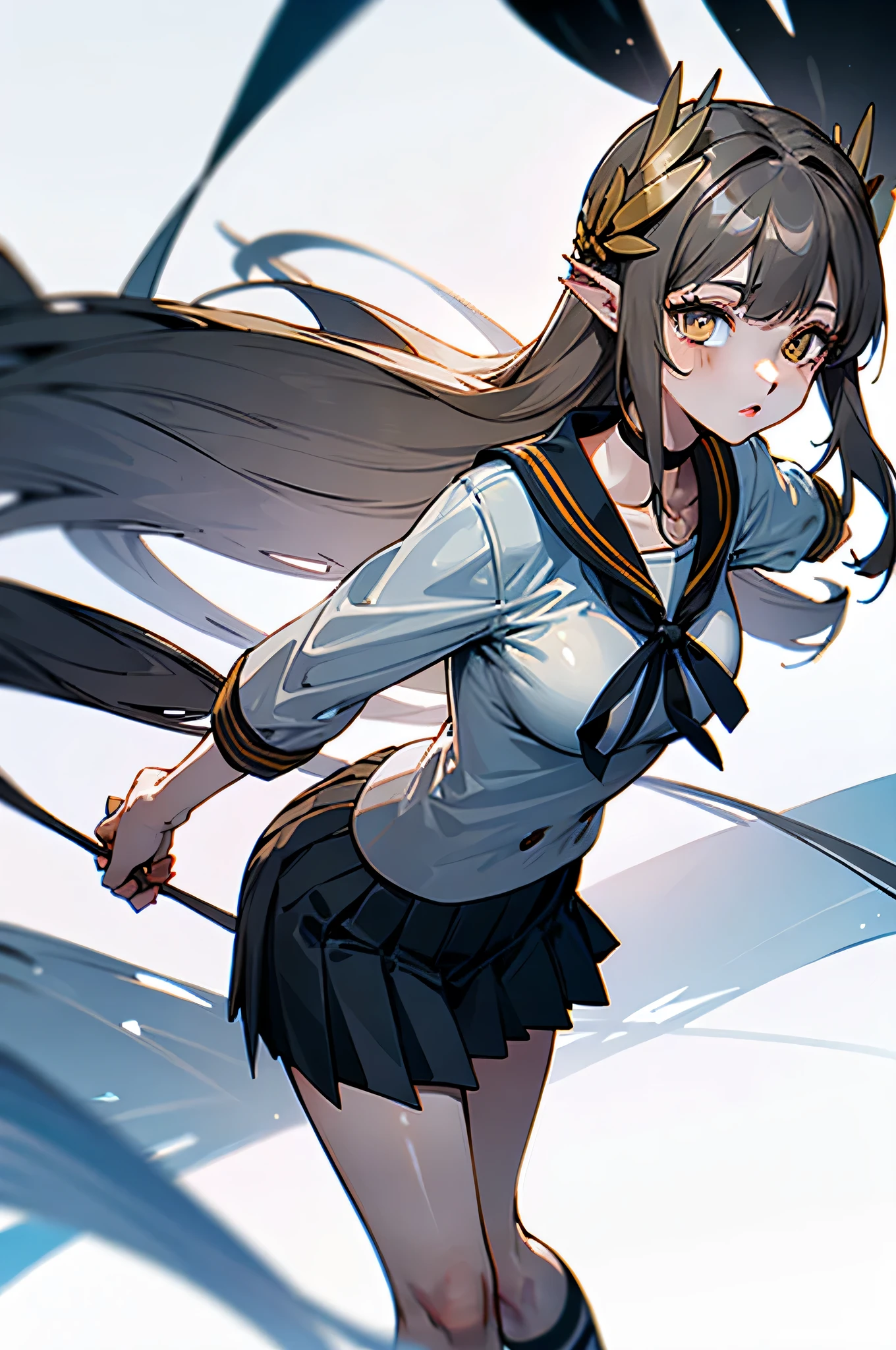 big breasts,cropped shoulder,knee length socks,pleated skirt,sailor suit,stand up,standing up straight,white background