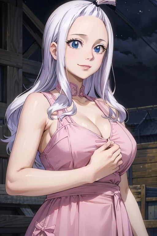 ultra realistic 8k cg, masterpiece, ((ultra detailed background, delicate pattern, intricate detail)), (highly detailed, fine details), best quality, 1girl, (photorealistic:1.4),beautiful lighting, absurdres, RAW photo, film grain, Mirajane Strauss with a beautiful smile and dark blue eyes at a picnic wearing a simple white dress