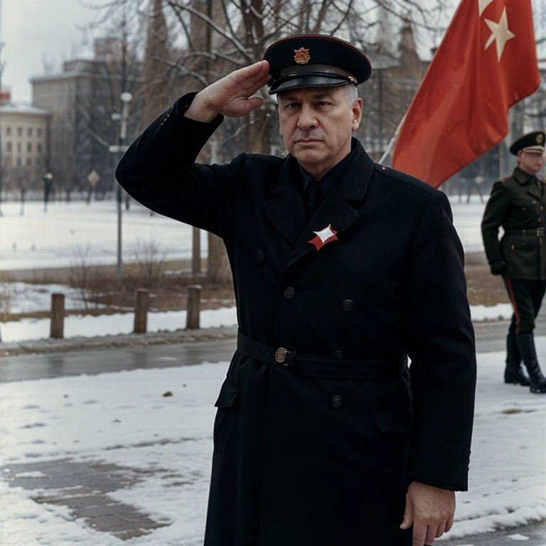 Soviet President Saluting the Flag of the Soviet Union