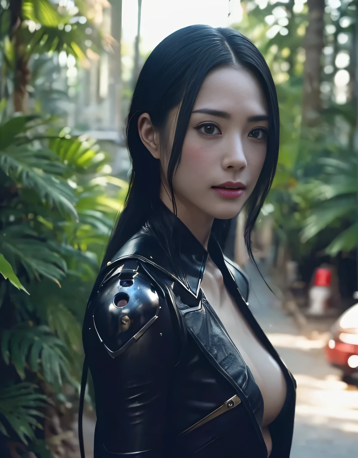 ((battle with monsters))、highest quality、masterpiece、超A high resolution、(Photoreal:1.4)、Raw photo、1 girl、golden hair、glowing skin、(((1 Mechanical Girl)))、with a beautiful knife、(blue metal bodysuit)、(beautiful forest background)、(battle with monsters)、(Small LED)、((Ultra realistic details))、Portrait、(Strong Huge Monster Background),global illumination、Shadow、octane rendering、8K、super sharp、Huge 、Raw skin exposed in cleavage、Metal、intricate decorative details、Japan details、very intricate details、realistic light、CG Society Trends、red eyes、shining eyes、towards the camera、Neon detailed mechanical limbechanical vertebrae attached to the back of the blood vessels connected to the tubes、cervical vertebrae mechanically attached to the neck、(Wires and cables connecting to the head)、gundam、Small LED、,mechanical thighs、two stock、(Hands are also made of machines)、(Attack of the monsters)、(injured in a deadly fight)、