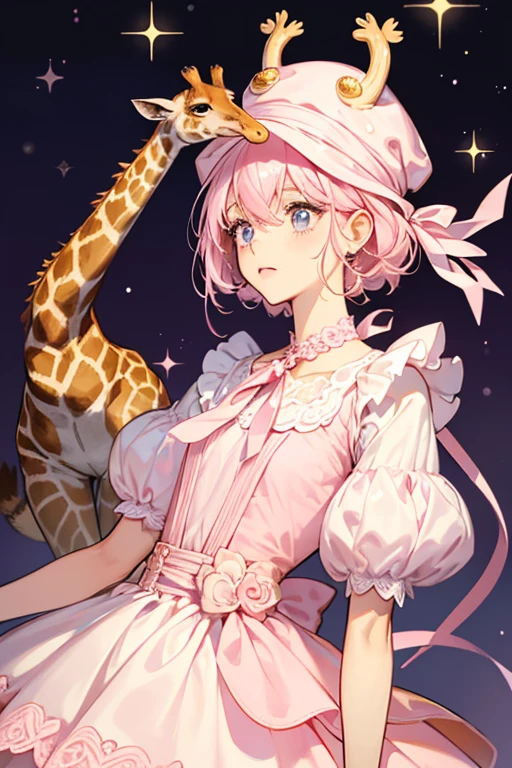 Cookie is a giraffe, although her neck is not that long. Like all tiny mammals, she is smaller than an average giraffe. She wears a pink hat with a light pink ribbon. She also has a pink dress (the same shade as the hat), a light pink skirt with a dark pink squiggle design, and a white bandana tied around her neck. SPARKLE; GLITTER