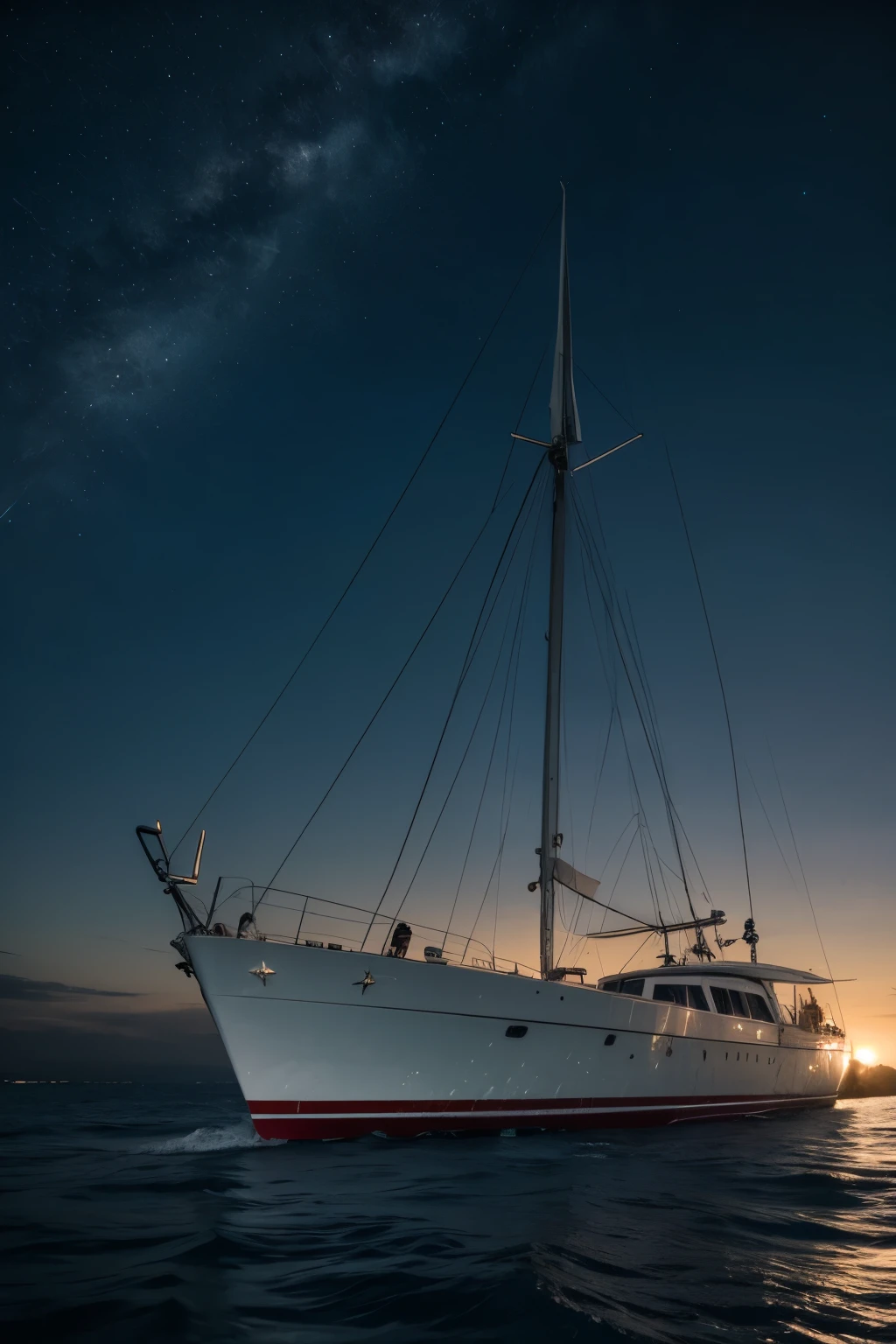 imagen de un velero en el mar de noche con un cielo estrellado
