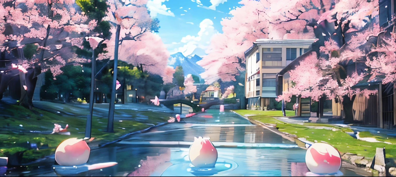 realistic, new hayao miyazaktyle, vibrant colors, beautiful detailed characters, whimsical landscapes, dreamlike atmosphere, soft lighting, ethereal music, magical creatures, intricate details, hand-drawn illustrations, intricate patterns, enchanting storyline, fantastical elements, sweeping vistas, gentle breeze, delicate cherry blossoms, flowing rivers, towering mountains, peaceful villages, mystical forests, picnic table, students walking by