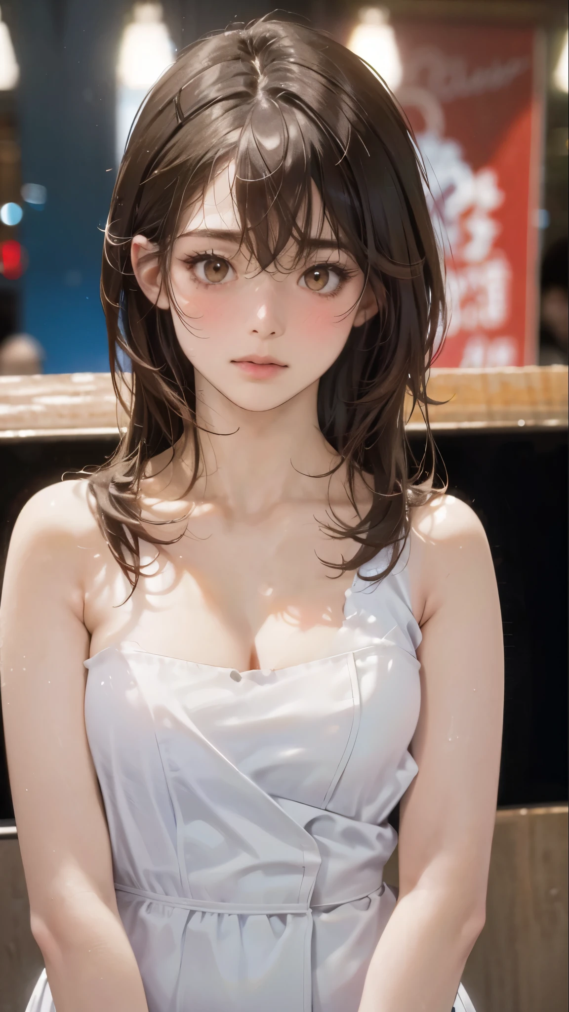 (1girl:1.3), (photorealistic:1.4), (masterpiece, top quality, best quality, official art), extreme detailed, highest detailed, (ultra-detailed), ((an extremely delicate and beautiful)), cinematic light, contemporary, silky long hair, she sexy pose at the station, in the evening, Optimal,masterpiece,High resolution,highest quality,cute face、long hair、hair line,long eyelashes,drooping corners of the eyes,white skin, (((Nudist)))、rocket , ((medium breasts)), (((blush))), (((slim waist))), (((cleavage))), (((sleeveless))), (((armpit))), (((boob squeeze))),