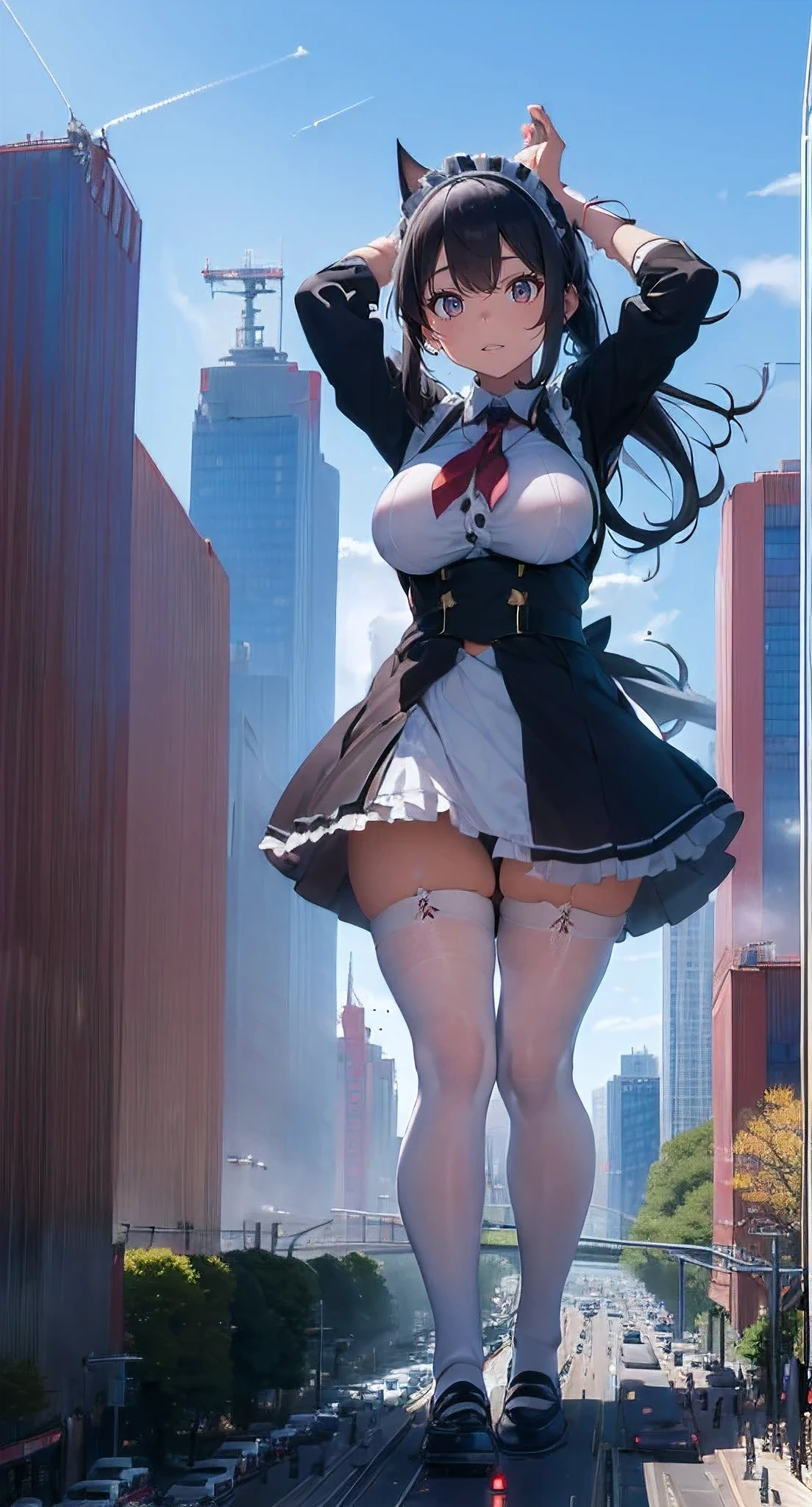 ((((((Skyscraper at night))))))、(((((Azur Lane Cheshire))))),(((((embarrassed faceで叫ぶ))))),((((Running in a big stride)))),(((((Spread your legs apart))))),((((sweat))))、((((Clothes are see-through with sweat)))),tower crane、many street trees、cyber punk、skyscraper、megalopolis、Magical girl、magic circle、call、embarrassed face、blue eyes、lift up the skirt、pedestrian bridge、pure white pants、show panties、(((((Super super super traffic jam、So many cars、bus))))),city station、((((Freight train running on the tracks))))、truck、Urban hustle and bustle、Bustling city streets、((long legs))、(((dark hero))),((((maid gothic ruffles))))、A girl bigger than a building、background blur、Gulliver's Travels、alice in wonderland、city of rubble、(((((super huge breasts)))))、、、big breasts、big breasts、big breasts、((((plump thighs))))、((((plump thighs))))、building fire、Giant girl sitting on the roof of a skyscraper、cigarette、((((Building explosion))))、(((((reach out your hand)))))、Ruins at the end of the century、((((Open your legs and show panties)))),Attack on Titan's A giant girl who moves the earth、(((Giant of Light))),A giant girl who moves the earth、The city of rubble at my feet、A building with rubble underfoot、flying debris、(loafers)、low angle camera、high school girl、((((fighting pose))))、((((A big explosion at my feet))))、8k、High image quality High image quality、nipple、sheer shirt、((((Destroy a broken dwarf building with your legs)))),(((A crowd of dwarfs running away)))、
