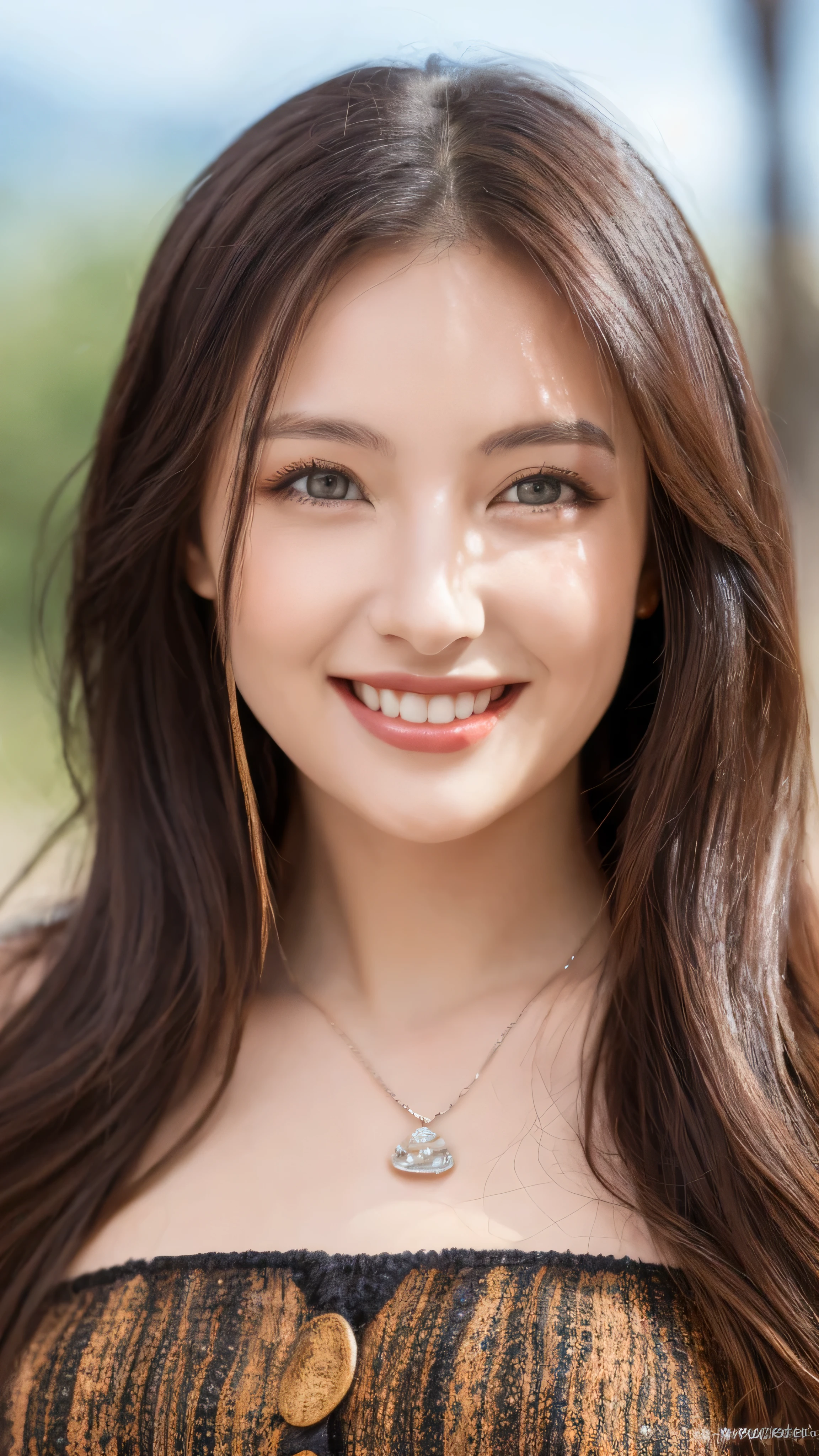 (highest quality, 8K, masterpiece: 1.3), beautiful woman with perfect figure: 1.2, dark brown hair, wearing a pendant, strapless、elegant long dress、(very affectionate smile:1.2)、 highly detailed face and skin, fine eyes, double eyelid,  ((full body shot:1.3))、