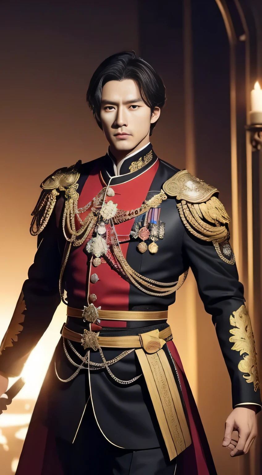 General Liangshan Wuhu，handsome man，Double charred，exquisite features，three-dimensional facial features，perfect face，Wearing a tall iron head，Wearing a golden Luo Jin scarf，Wearing Seven Star Nail Saw Probe，Wearing expensive precision forged black oil inlaid armor，Royal Horse Ride、Kicking a Black Horse，Carries two eight-sided steel whips polished in a water mill，The left hand weighs 12 poundy right hand weighs 13 pounds.、Looks majestic，Invincible，Top Photography Masters Award Winners，Surrounded by light particleaster piece，High resolution，High-end products，rich in details，Petal Granuleale and female holding tiger eye whips），He is good at Hu Yanjia transmission method 36 Land Rover whip method。，Shining in God&#39;s eyes，Artwork Quality