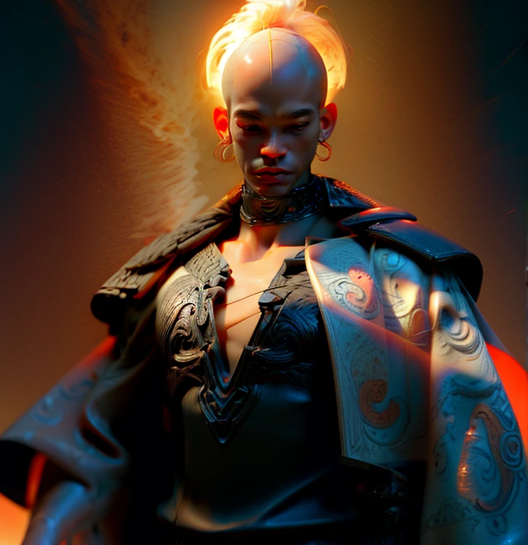 Strong blessed Warrior soul embodiment of peace, love, patience, bravery, courage, compassion, confidence, masculine, cancer zodiac, man, Deep dark Blue hazey aura flowing around body, black man, brown skin, attractive, muscular, warm radiant essence, divine presence, Godly, Divine, grace, high resolution photo, 4k, 8k, high quality, anime, hetero, straight, dark Caesar haircut