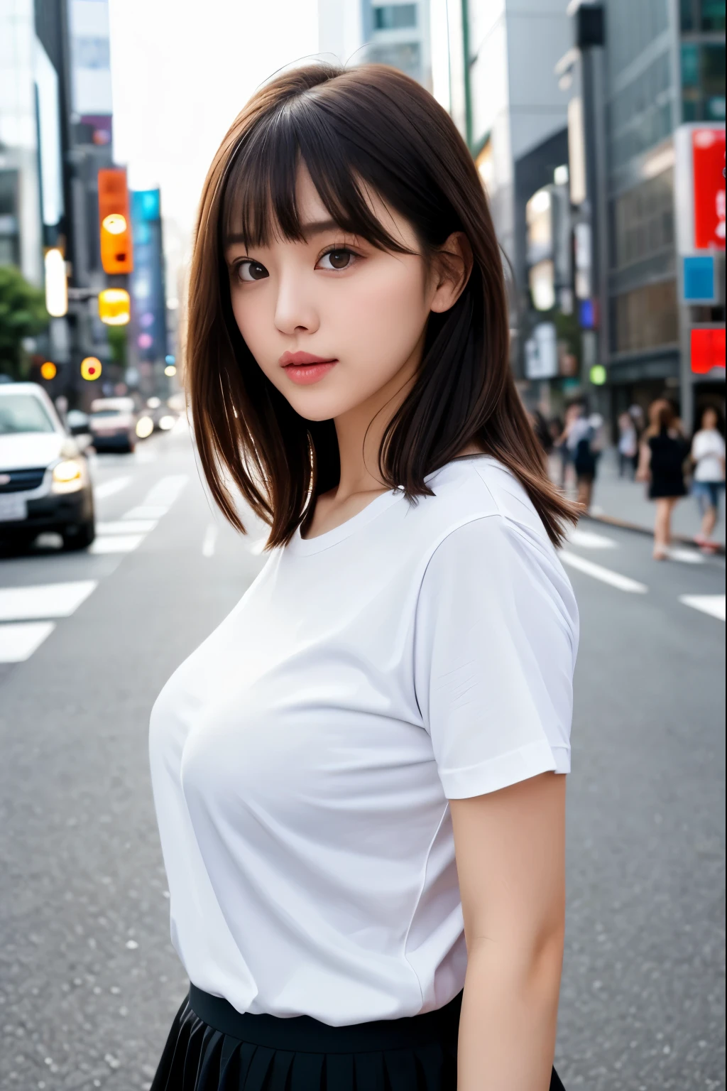 1 girl, Tokyo Street,night, Streetscape,City lights,Upper Body,close,smile,, (8k, RAW Photos, Highest quality, masterpiece:1.2),(Realistic, photo-Realistic:1.37),