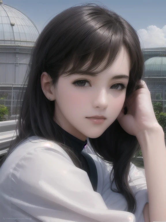 (best quality, masterpiece:1.2),ultra-detailed,realistic:1.37,anime,1girl,young girl,short girl,sci-fi,outer space,outdoor,night,starlit sky,greenhouse,huge structure,biodome,landscape,scenery,horizon,rooftop,sitting on rooftop,wind,gazing into the distance,atmospheric lighting,focus only,closed,from the side,shallow depth of field,bokeh