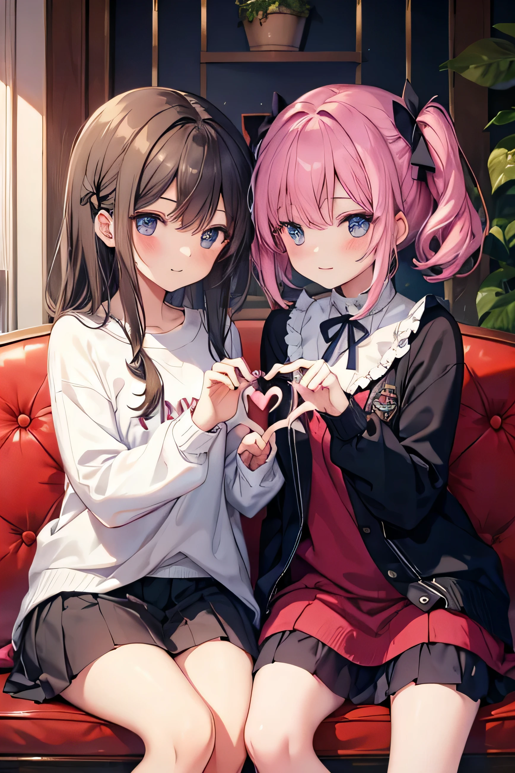 girls couple making a heart symbol by hand