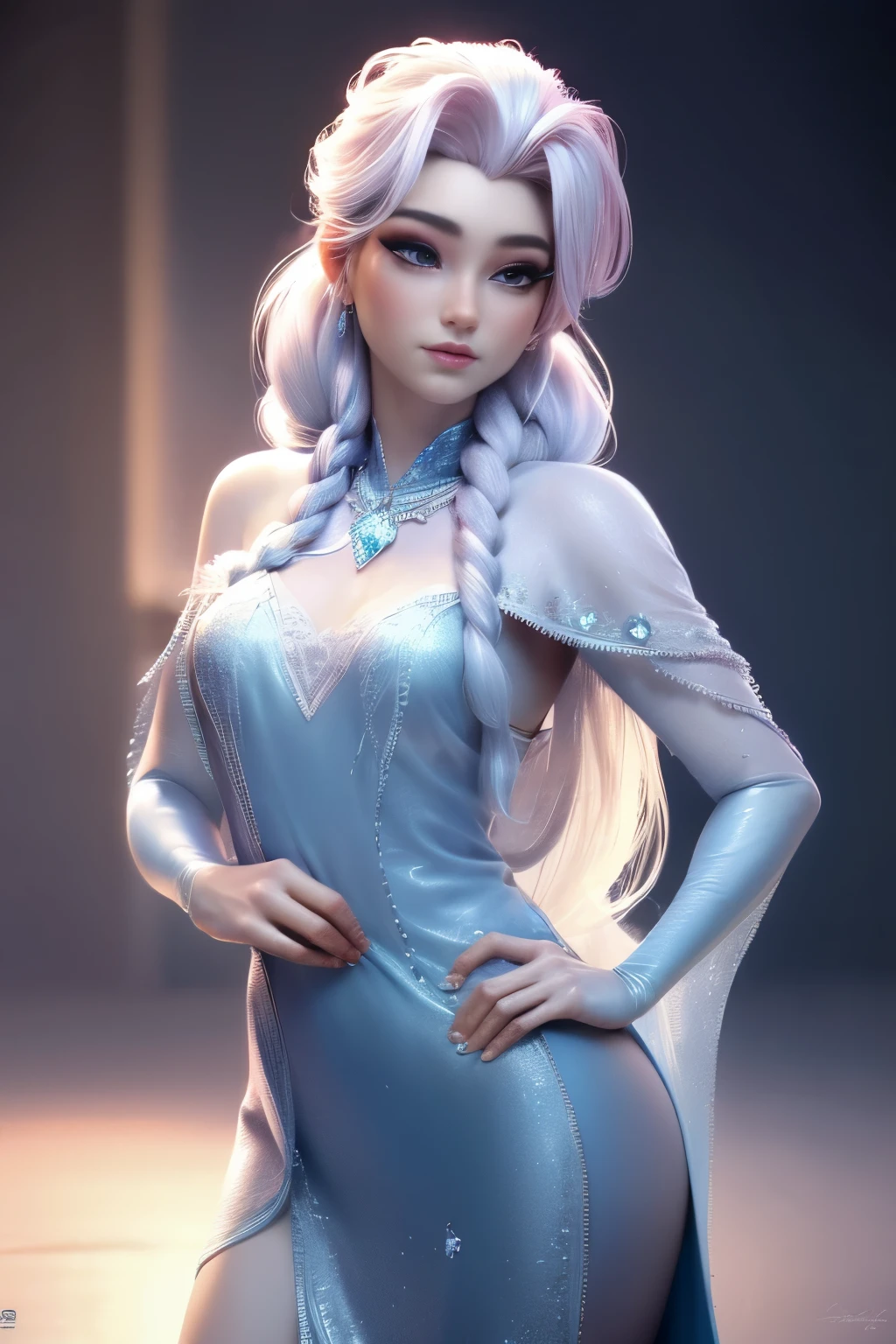 (elsa frozen-rose quartz SU mezclando modelos .) (ultra FUSION) Highly detailed CG unity 8k wallpaper, style shot, complex, high detail, dramatic, highest quality movie still image, very detailed, masterpiece, best quality, character design, Elsa, Elsa from Frozen,Pink Diamond fusion (( Dark style)), realistic ultra-detailed rendering style, natural light, sharp character design, (hard focus, 8k), (((natural skin texture))), 8k textures, soft cinematic lighting, adobe lightroom, dark room, hdr, Sophisticated, Elegant, Rich Detail, Sharp Focuilm Look) )), Soothing Tones, Detail Frenzy, Intricate Detail, Super Detail, Low Contrast, Soft Film Lighting, Dull Colors, Exposure Blending, HDR, Fade, 35mm, f/1.4, ISO64, f16, 25 sec.