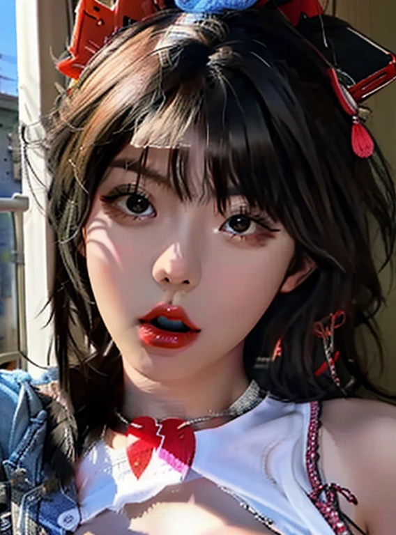 ((Browsing Caution)),((Naked festival)), (masterpiece: 1.2, Highest quality), Tan Skin、((Holding and sucking a big dick))、((Flat Chest))、Side close-up、Close-up of an 18 year old woman、Top view、There's a lot of white slime on my face、look at the camera with a sad face、Drooling、Watery eye