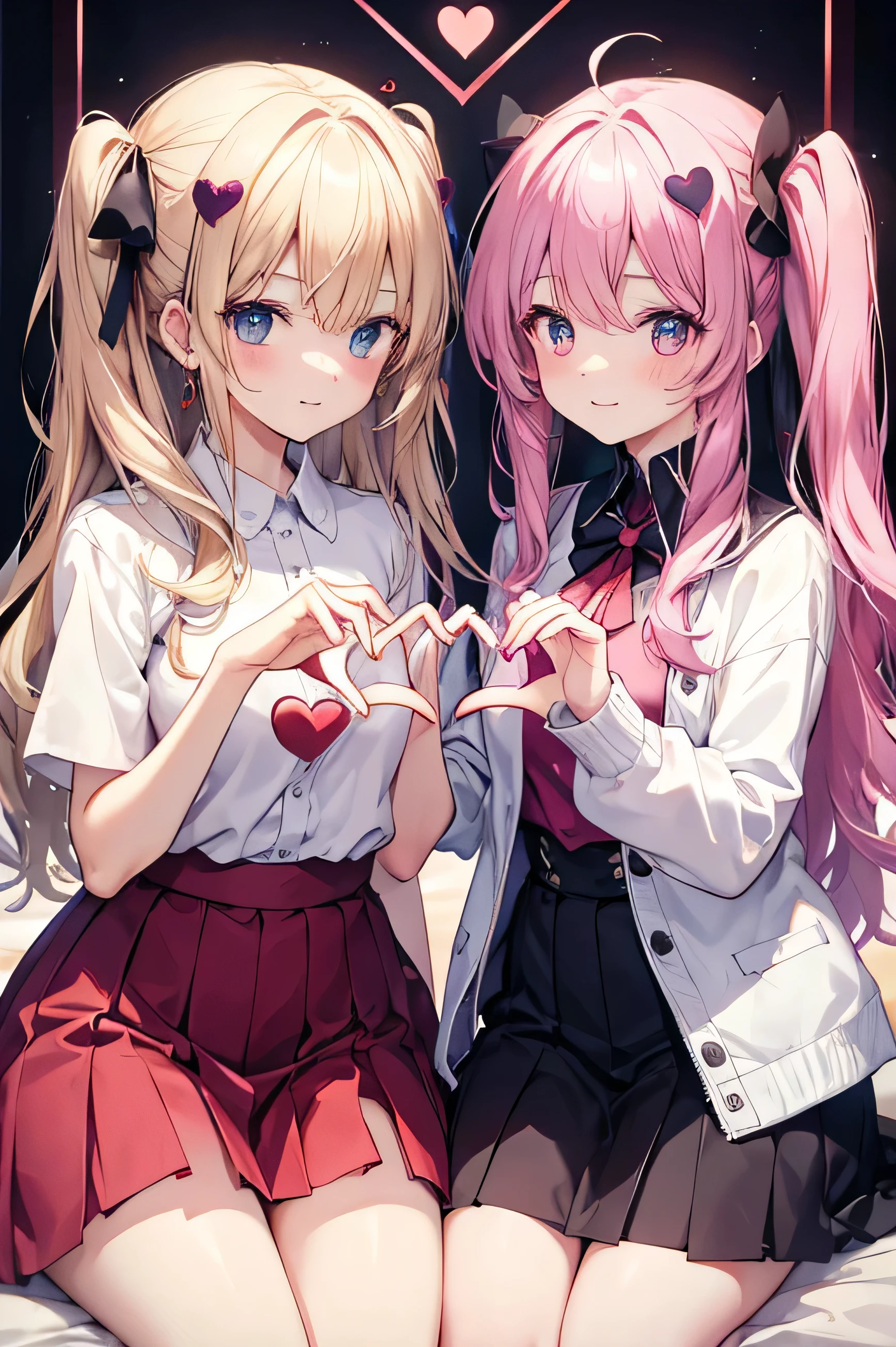 girls couple making a heart symbol by hand