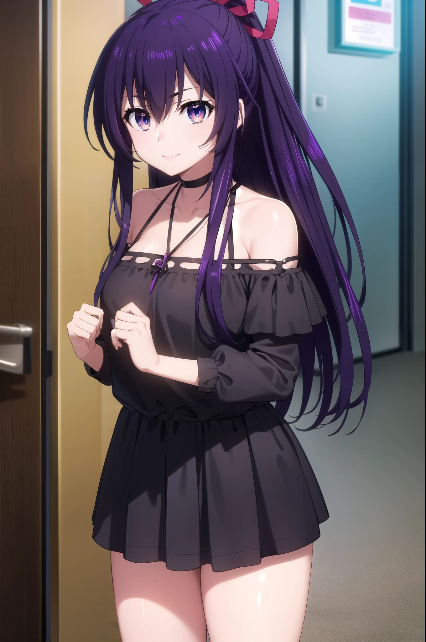 A close up of a person in a short dress with purple hair - SeaArt AI