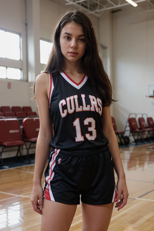 A beautiful college girl with basketball outfits