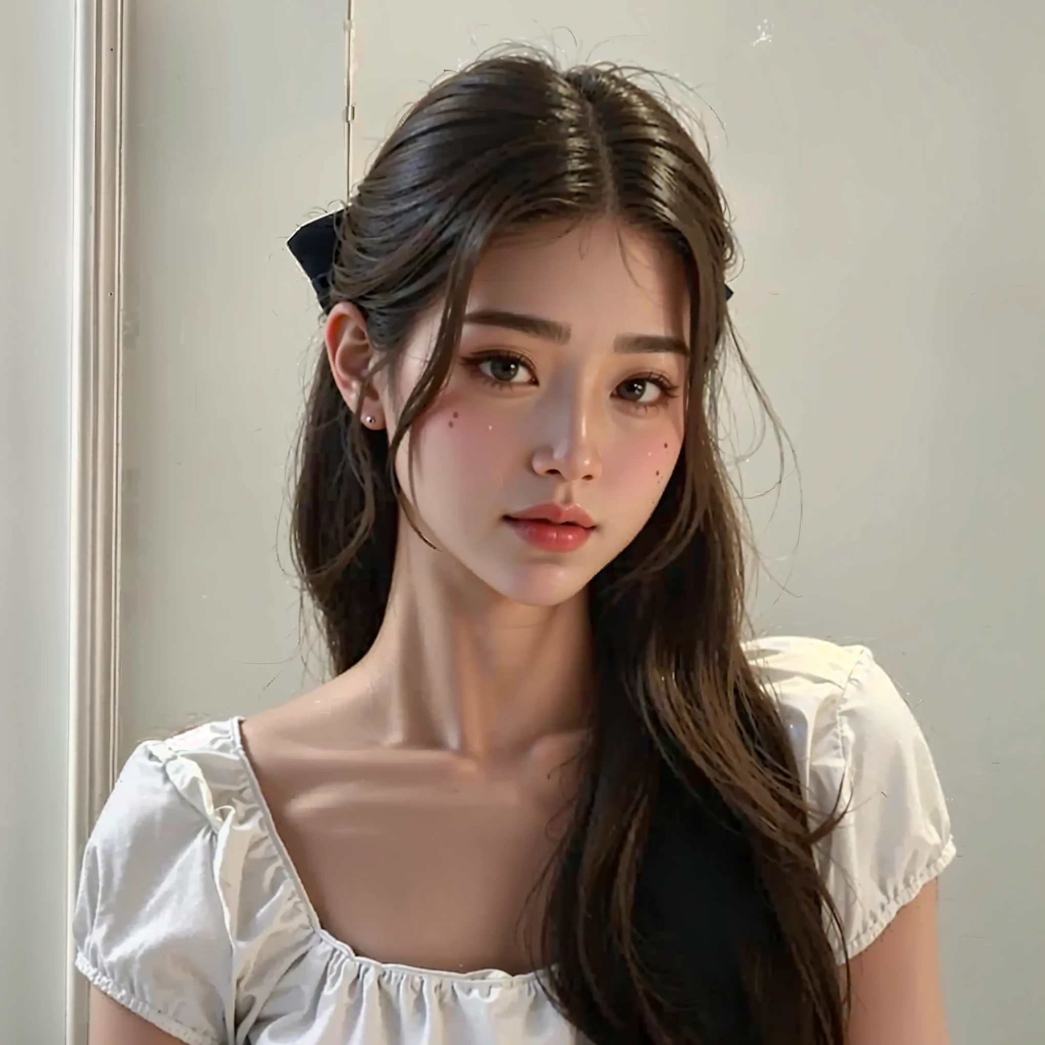 um close de uma mulher com cabelos longos e uma blusa branca, beautiful south mulher coreana, gorgeous young mulher coreana, artista coreano, jaeyeon nam, beautiful young mulher coreana, Heonhwa Choe, Jinyoung Shin, coreana, bae suzy, even model | artegerm, young lovely korean face, maquiagem sul-coreana popular, mulher coreana