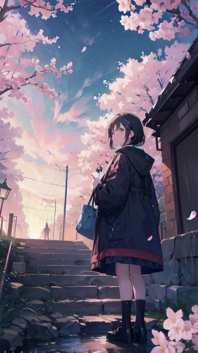見上げるgirl シーン 1: Shadow of cherry blossoms at dusk A girl standing quietly with the sky behind her, Tinted Blue. 彼女の目の前にそびえ立つのはバベルのtowerと呼ばれる巨大な桜だ. shape, Like piercing the clouds, It&#39;nice&#39;Reaching the sky. girl&#39;視線はCherry treeの頂上に向けられている.. tower, Enveloped in the darkness of the night, Creates a fantastic atmosphere. Cherry treeの表面には複雑な模様が刻まれている.. old-fashioned. girl seemed to sense something deep within the cherry blossoms.. Is it a memory of a classic story?、Or is it a longing for an unknown fantasy world??? Scene 2: Memories of the starry sky: Countless stars twinkle in the night sky、少女はtowerの頂上に立つ. At her feet, The city lights shine like jewels. girl ,takes a deep breath. 夜風の匂いとtowerの古い匂いが混じる. girl&#39;A famous story played out in my head.. girl read a story of adventure and friendship.。 . The main character of the story, girlのように, バベルのtowerに登りました. There, She met her friends、Overcoming various difficulties. one day、The girl had a dream。, Like the main character, I&#39;Go on an adventure. Scene 3: 朝焼けの約束 朝日の光がtowerを照らす頃、少女はtowerを出た. Please think back, towerは朝日に輝いて神々It even seemed. 少女はいつかまたこのtowerに登ると決めた. And she, She vows to tell the rest of the story. step by step, girl walked into the future,Cherry tree,Scattering cherry blossoms,face close up,looking at me,meteor,sitting,short bob,black hair,smile,playing in the river,perspective from below
