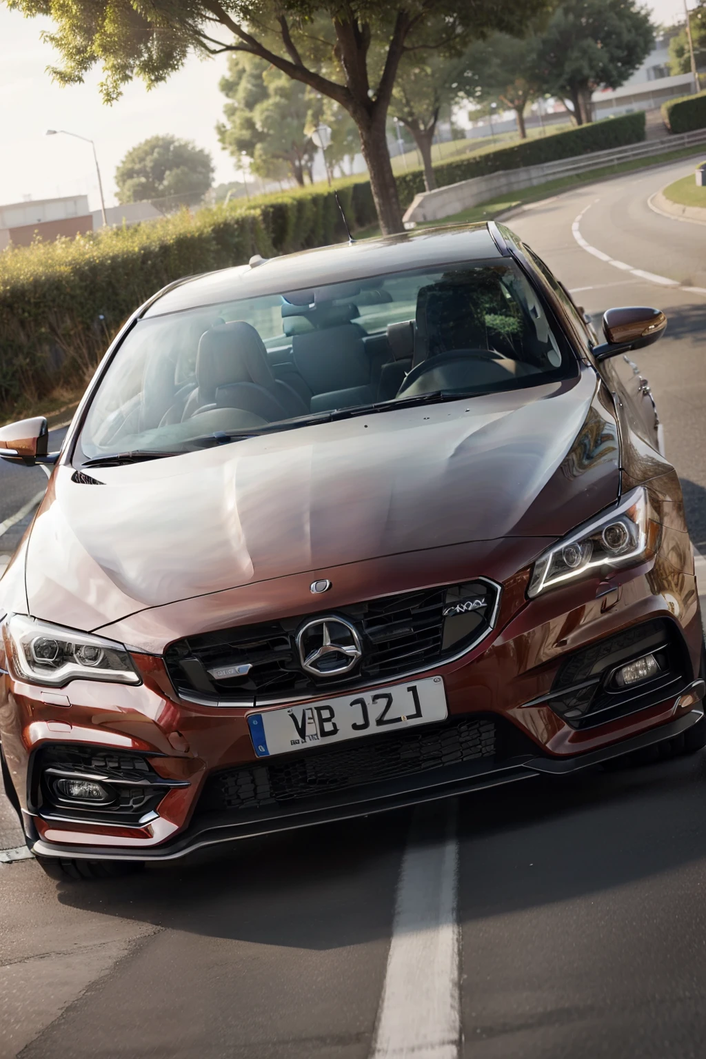 A modern car with a front angle tilted to the right