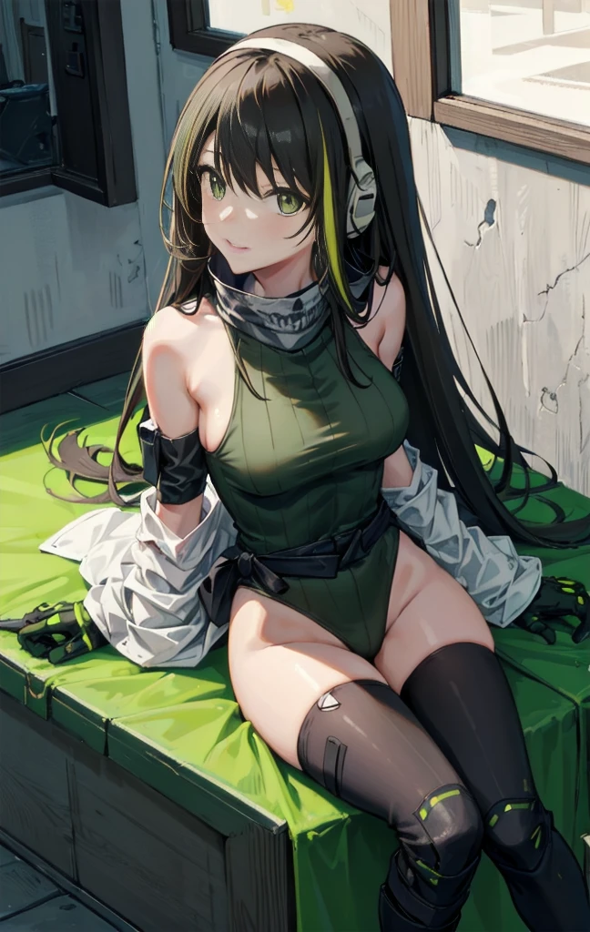(SFW), masterpiece, best quality, highres k, professional artwork, famous artwork, clean, cinematic lighting, beautiful eyes + detail, beautiful hair + detail, multicoloured hair, (sexy young female body:1.4), ( medium breasts, lactation), happy:1.2, smile, sexy looking at the viewer, floating hair, (M4a1), makeup, neckerchief, green armband, green one-piece sweater, black hair, long hair, (earphones), brown eyes, sand-colored windbreaker tied around the waist
outdoors, at nig (in love), from above, black leotard, chilling on couch, cozy, welcoming warm, siting on couch, cross legged on couch, sitting with legs crossed, at home, thigh high socks,{m4a1_girlsfrontline:0.90},indoors, living rsoom, lips seperated,(28 year old anime woman) hourglass shape, anime woman, Beautiful studio apartment