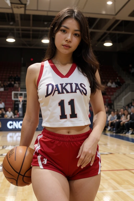 A beautiful Asian damsel with basketball outfits 