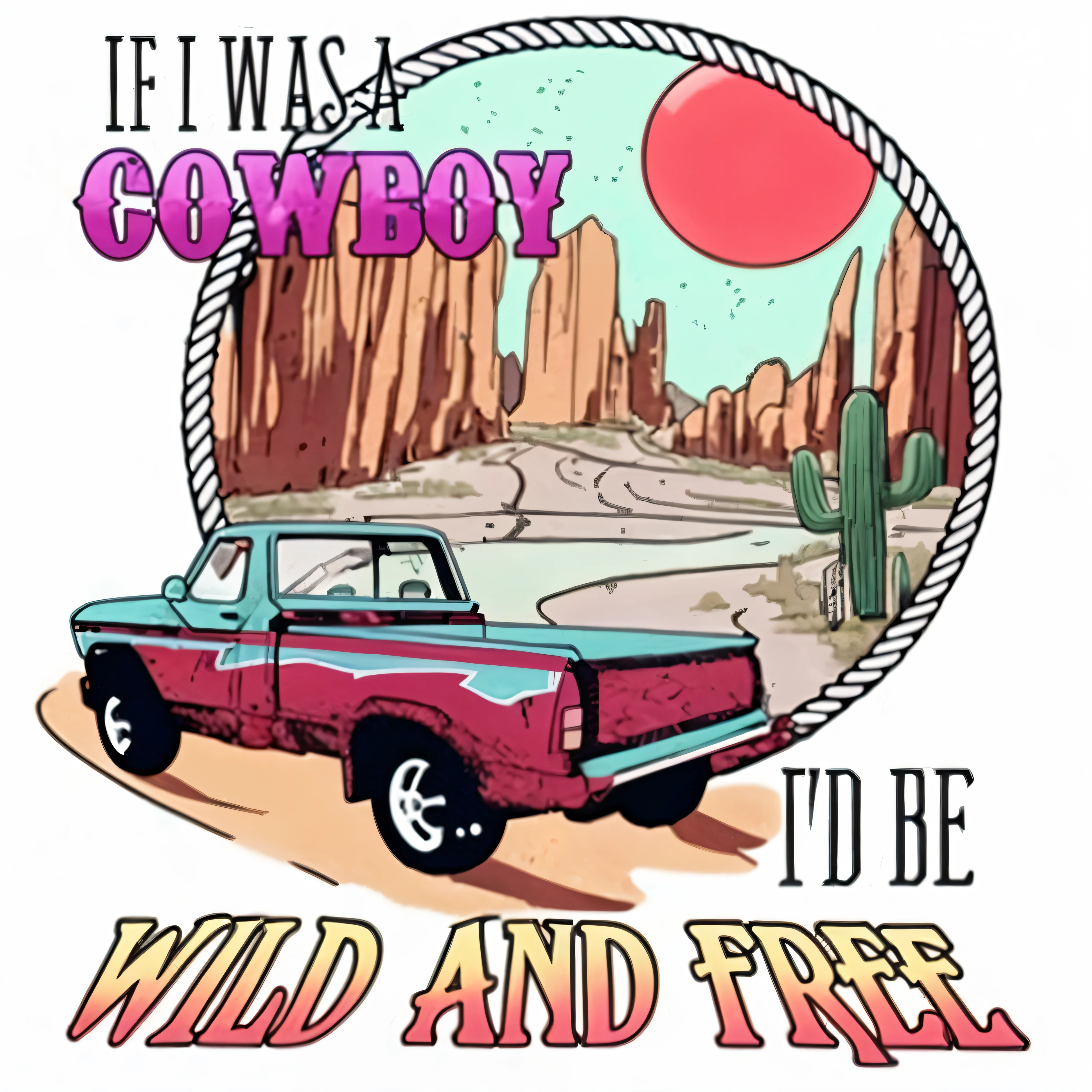 a red truck with a cowboy on it is in the desert, 🐎🍑, cowboy themed, old west, on wild west, wild west, wild west theme, Female cowboy, cowboy, inspired by Clint Cearley, nation, 🚿🗝📝, cowboy style, Western comic book style, Western comic book style, Retro illustration, Neil Young Design, inspired by western comics