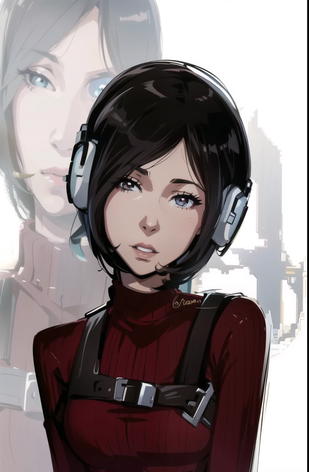 a drawing of a woman with headphones and a red sweater, portrait anime space cadet girl, anime digital illustration, fanart de garota urbana, made with anime painter studio, obras de arte no estilo de guweiz, jett de valorant, pintura digital de personagens, e - garota, e-garota, arte digital do personagem, retrato de alta qualidade, fanart de alta qualidade