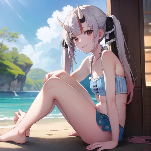 NSFW,Hololive,Laplace Darkness,long hair,Small breasts,Swimwear,Micro Bikini,See-through,Embarrassed,blush,In heat,A wistful look,I feel pleasure,(Perfect hands),(Perfect Anatomy),(masterpiece),(highest quality),beach,Palm tree,Rock Shade