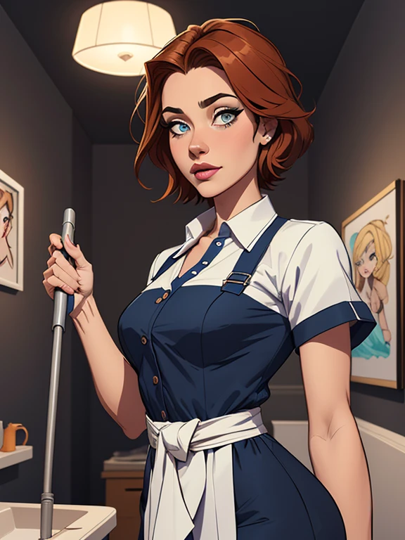 Personagem com marcas de guerras Imagem de desenho animado de uma mulher .cartoon style illustration, estilo de arte dos desenhos animados, estilo de arte dos desenhos animados, digital illustration style, design de personagens altamente detalhado, arte digital detalhada coragem, Forest fan art, Design de personagens de retrato, beautiful digital illustration, retrato de alta qualidade, Arte em quadrinhos, mulher jovem cabelo com transas lindas . Beautiful outlined eyes Medium large bust and wonderful sensual clothes. expression of sexual desire image from the waist to the head illustration she wears a sensual cleaning lady uniform