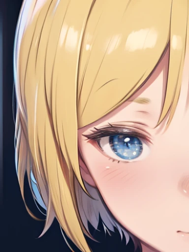 (Close-up), front face、girl、very short hair、blonde、