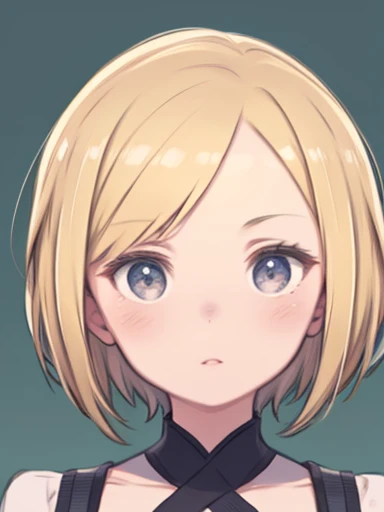 front face、face photo、ID photo、Looking straight ahead、girl、very short hair、blonde、bouncy hair、