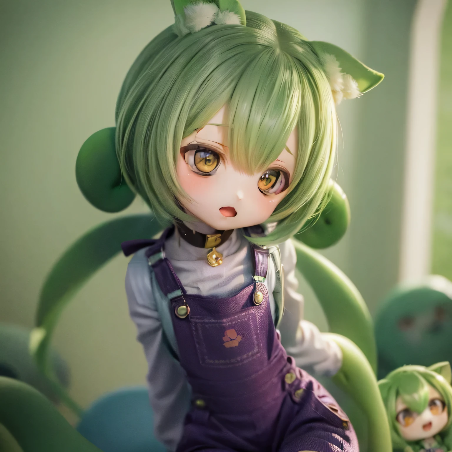 ,(illustration),(((In town))),(best quality,ultra-detailed,highres),(vivid colors),(smug face),((((((chibi)))))),(green hair),(open mouth),(nude)Zundamon's hairstyle full body ,(smug face),(((((chibi))))),(green hair),(white blouse),(((((8green color Bugy overalls)))))doyagao