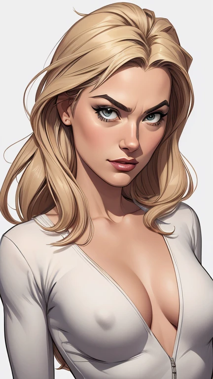 estilo de desenho animado:1.2), Yvonne Strahovski mulher Imagem de desenho animado de uma mulher , roupas sensuais , garota super fofa, authoritarian would be facial expressioncartoon style illustration, estilo de arte dos desenhos animados, estilo de arte dos desenhos animados, digital illustration style, design de personagens altamente detalhado, arte digital detalhada fofa, City fan art, design de personagem retrato, beautiful digital illustration, retrato de alta qualidade, arte em quadrinhos, retrato do design do personagem, white background Buso without clothes and medium breasts, beautiful and symmetrical body curves