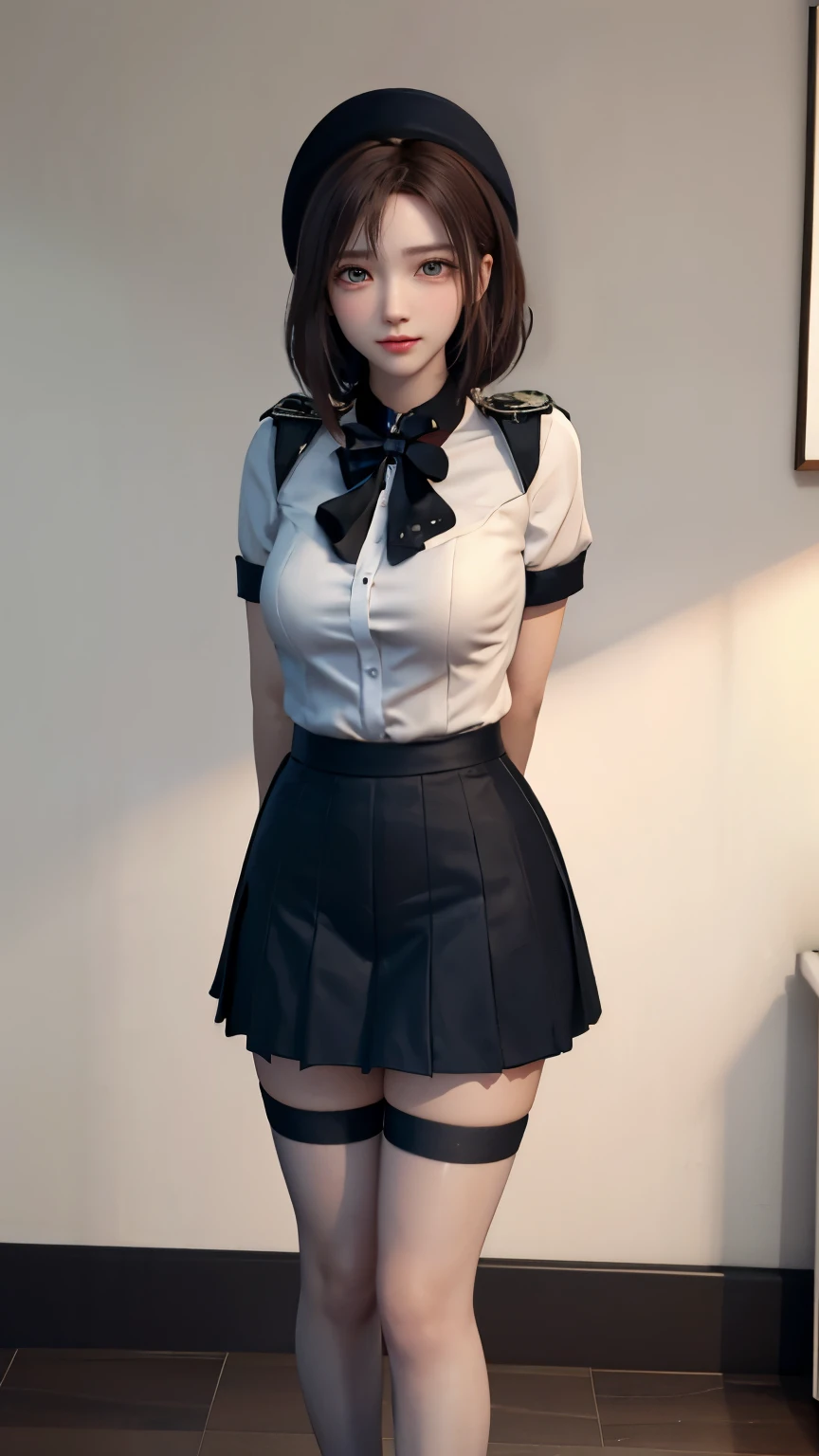 （very delicate and beautiful：1.2）super model,perfect shape,girl's,,Thighhighs,beautiful feet,beret,gentle expression,spoiled look,Innocent face,ミニskirt,big breasts,beautiful breasts,voluptuous,bike shorts,,givenchy,masterpiece, highest quality, High resolution, 8K, , skirt, uniform, short hair, messy hair, blush, sexy pose, big breasts, seductive pose, sweating,, sweating, cityscape, vivid details, super detail, realistic skin texture, Surface details, Beautiful eyes in every detail, medium full shot, Girl holding a sword,flame background,