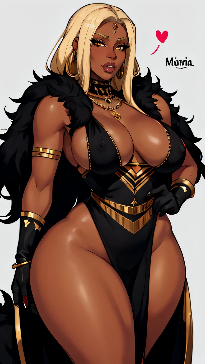 nicki minaj, jewelry, thick thighs, wide hips, glossy lips, blonde dreads, small breast, milf, yellow eyes, white blank background, mature,gloves, mother, dutchess, ebony dark skin, luxury, voluptuous, thick, buxom, mother, Full lips, Seductive, Mature, barbarian dress, armor, curvy mama,goddess, gold, glamorous, black fur