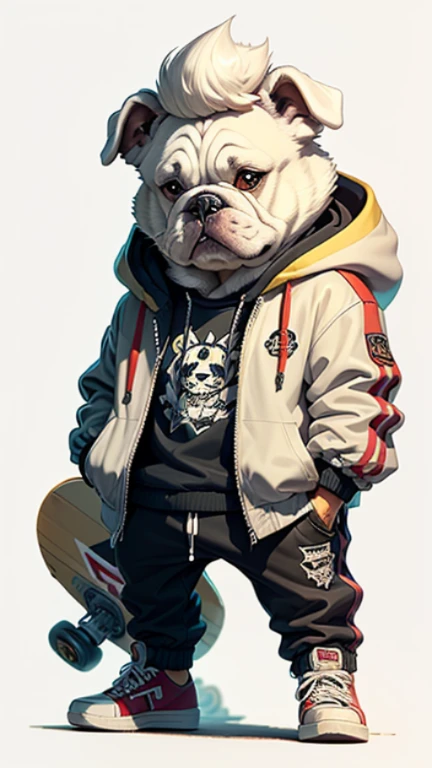 C4tt4stic, Cartoon white bulldog wearing jacket and skateboard