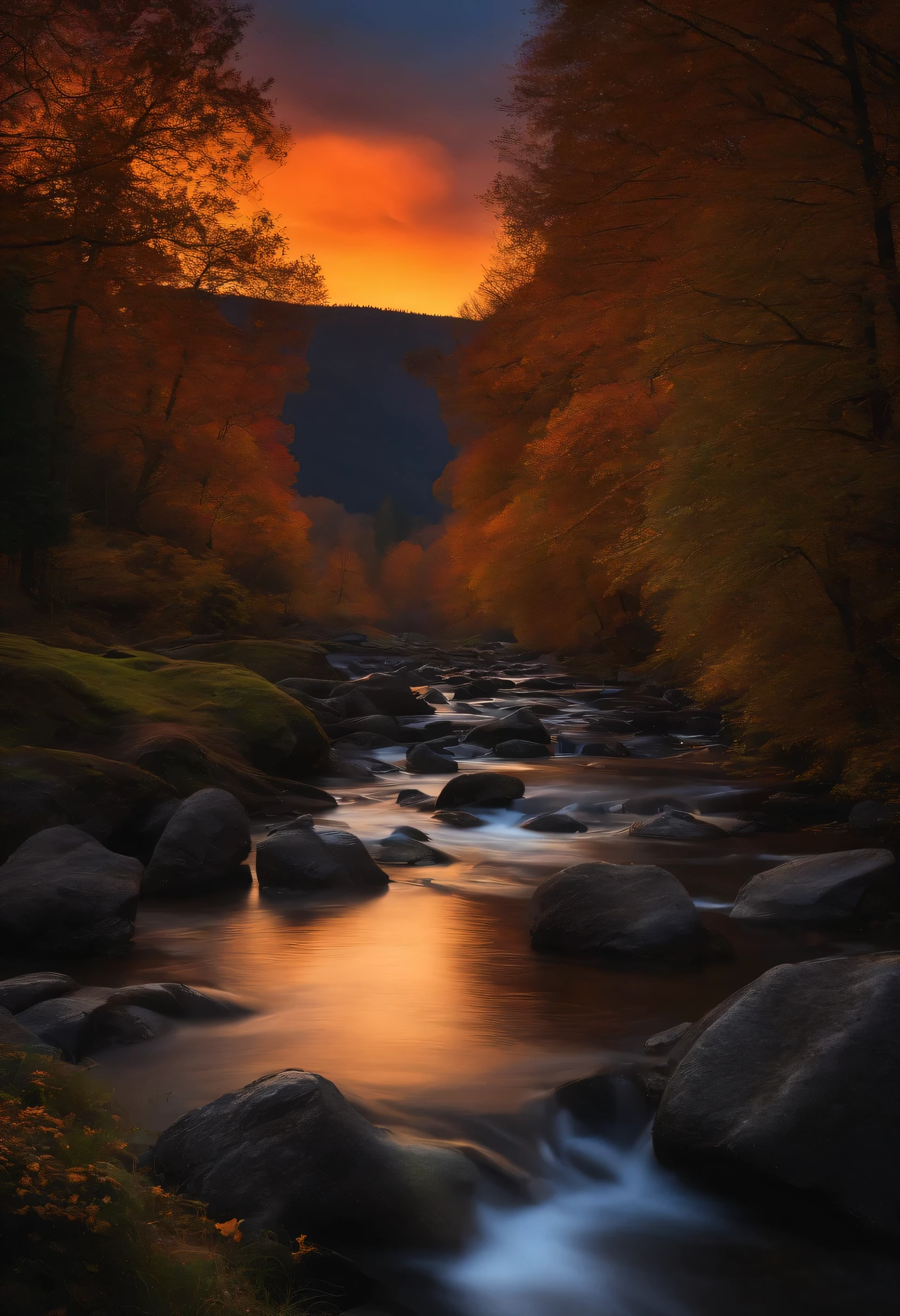 4Khigh resolution、brook at night、moonlight、bonfire
