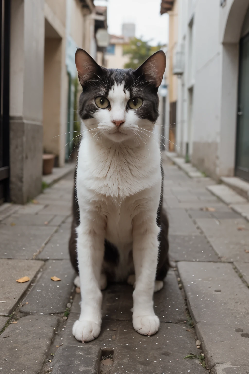 gato blanco  perdido en las calles 

