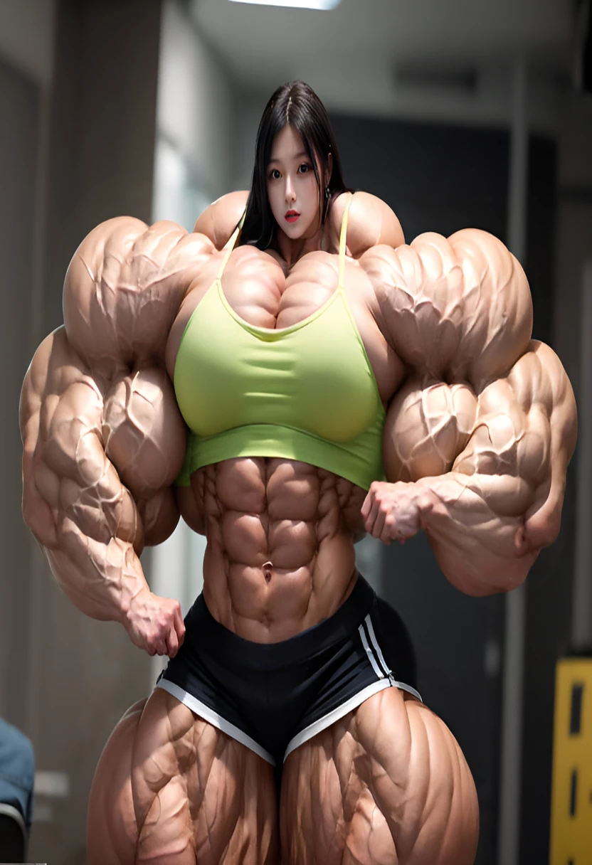 arafed woman posing with huge muscles in a gym, huge muscles, unusually large physique, extreme muscles, huge muscles, big muscless, powerful and huge, exaggerated physique, big muscles, exaggerated physique, big muscles, muscular and scary, so beautiful. big muscless, very muscular, exaggerated muscles質の体格, exaggerated muscles, big arms、とてもbig arms、とてもbig muscless.huge muscless、異様にhuge muscless、