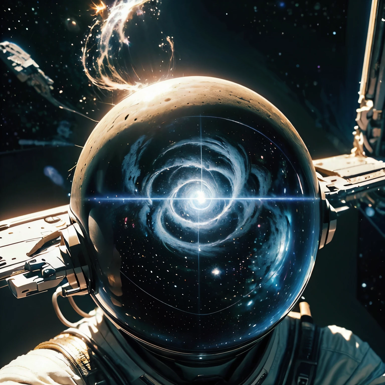 (highest quality、4k、8k、High resolution、masterpiece: 1.2)、Super detailed、(real、photorealistic、photorealistic: 1.37)、portrait、Space Swimming、Astronaut Floating、Exploring the depths of space、Humans in outer space、astronomy 、Milky Way間の冒険、space exploration、Zero gravity environment、Deep Space Diving、beauttiful starilky Way、nebula、The vast darkness of space、Surreal space landscape、Sparkly astronaut suit、Star reflection on the visor、Immersive Space Experience、The awe-inspiring vastness of the universe、Astronaut admiring the beauty of space、Bent Earth in the background、Celestial Wonders、Passing spaceship、Future Space Technology、peaceful and calm atmosphere、Shining Stardust、Space particles flying around、Clear and vivid celestial colors、Fantastic glow scene、Diverse celestial bodies、Pulsating Cosmic Energy、Cosmic rays create fascinating light effects、Interstellar creature observing astronauts、A humble perspective of our place in the universe、A bright constellation guiding the way、A cosmic symphony of sights and sounds、