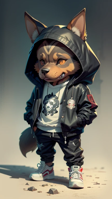 C4tt4stic, wearing jacket、Cartoon Doberman dog on skateboard(Body hair is black、Doberman Pinscher appearance details)