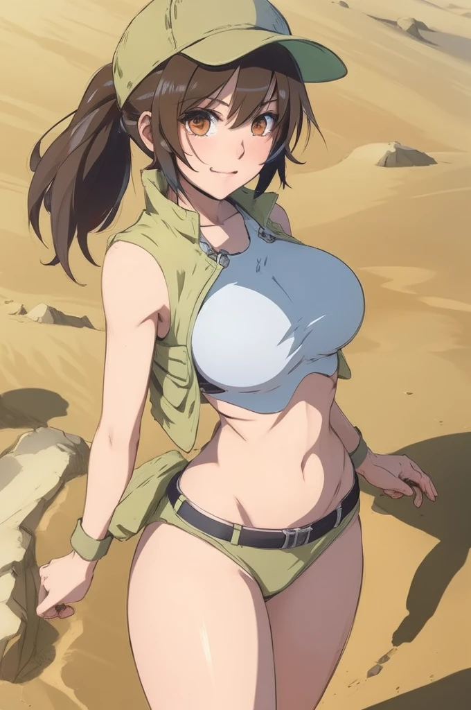 anime girl in a bikini and hat walking in the desert, seductive anime girl, makoto, makoto shinka, makoto shinkai ( apex legends ), female anime character, female protagonist 👀 :8, anime moe artstyle, makoto shinkai and artgerm, thicc, attractive anime girl, anime character, female action anime girl, oppai